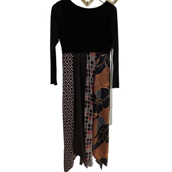 Hand Jive Maxi Dress Size XS Artsy Art to Wear Print Asymmetric Hem Boho Hippie - Picture 2 of 9